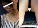 (電車対面）(顔出し）うとうと…うとうと…メガネっこ美人OLさん…スカートの布きれ一枚を越えて…無防備なお股を観察してみました!