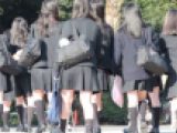 制服黒髪JK集団！大人数のJKが揃って歩く通学中を撮影【動画】街撮り編 1015