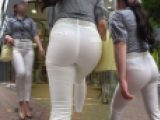 【高画質】新人清純OLの美巨尻！！レースパンティに包まれた尻肉の圧力が半端なく高級白パンがはち切れる寸前デス…
