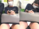 (電車対面）(顔出）上のお口はマスクでガード…でも…下のお口はくぱぁ～かぱぁ～っとひらいちゃう…破廉恥奥さまを観察してみました!