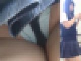[★新作][★顔出し]パンチラ盗撮 制服女子 超ミニスカに水色パンツがハミ出し