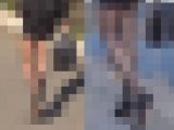 働く黒パンストOLの長身美脚にチラ見え