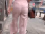 【FHD高画質】ピンクワイトパンツ 鋭角ライン