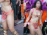 【写真】商店街に躍動する黒髪の美少女！股間に覗く薄生地のセクシー極小インナー！ムチムチ白肌が躍動する女子大生ダンサー　高画質24
