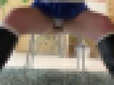 青い超絶ミニスカート① 黒いロングブーツとプリーツミニスカート最高の組み合わせ